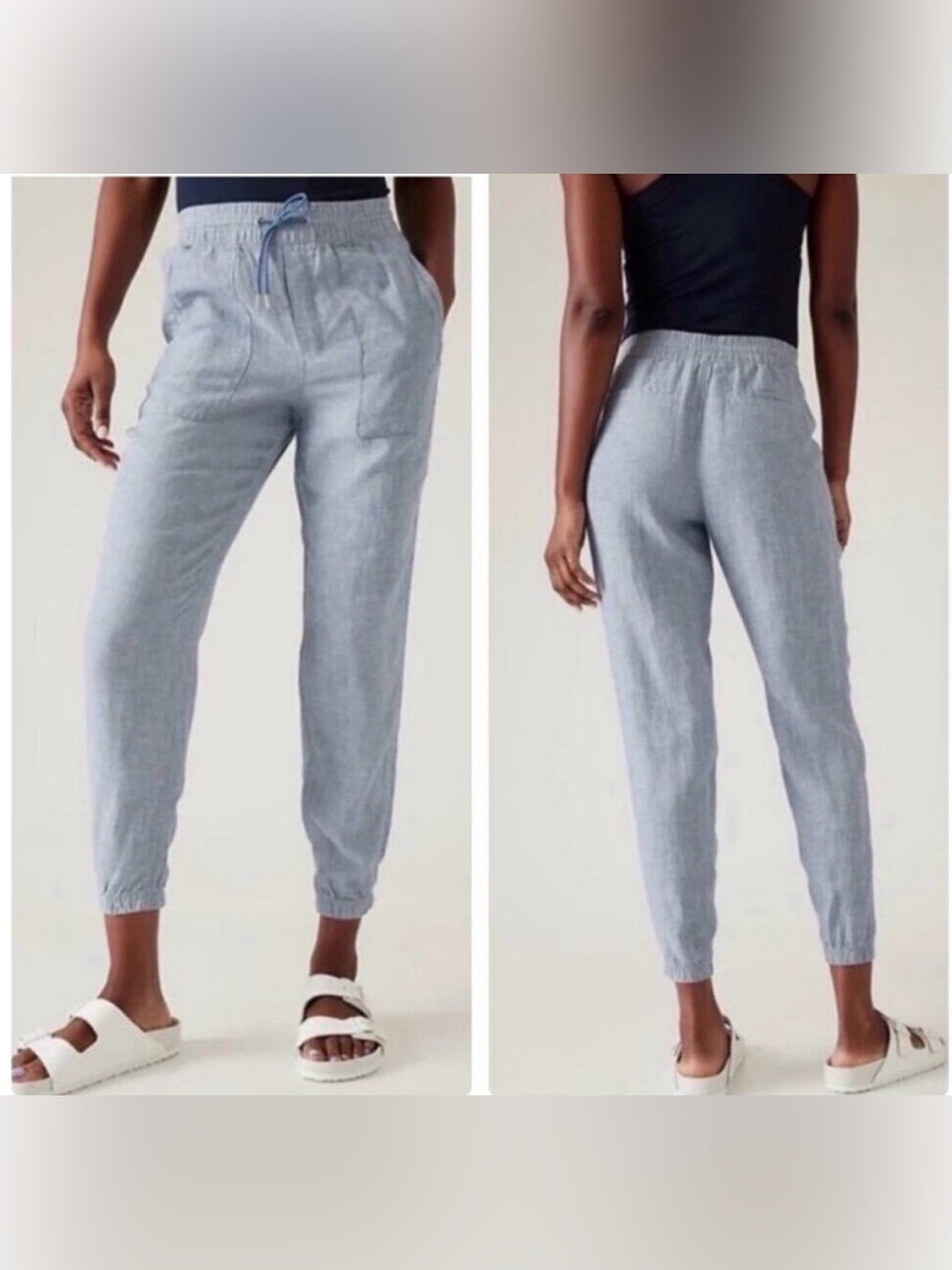 Athleta Pants Womens 0 Blue Retreat Linen Jogger Resort Travel Sporty Breathable
